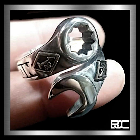 Wrench Ring Biker Mechanic 1%er HD Design In 925 Sterling Silver 2 Biker Jewelry Club and Sinister Silver Co.