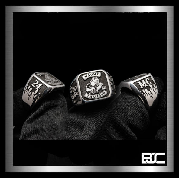 Biker MC Square Top Signet Ring 3 Biker Jewelry Club & Sinister Silver Co.