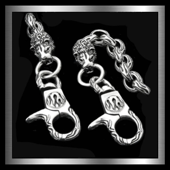 Sterling Silver Biker Lion Flame Link Wallet Chain Biker jewelry Club & Sinister Silver Co. 1
