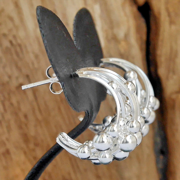1 Pair 925 Sterling Silver Moving Ball Bali Hoop Earrings 1 - Biker Jewelry Club Sinister Silver Co.