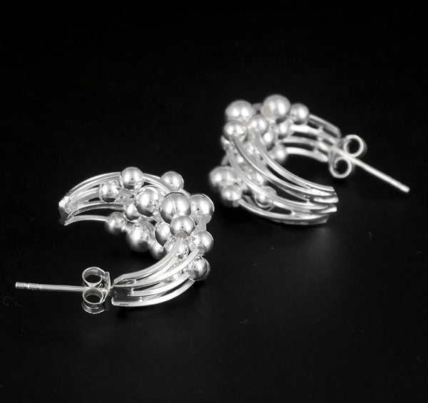 1 Pair 925 Sterling Silver Moving Ball Bali Hoop Earrings 5 - Biker Jewelry Club Sinister Silver Co.