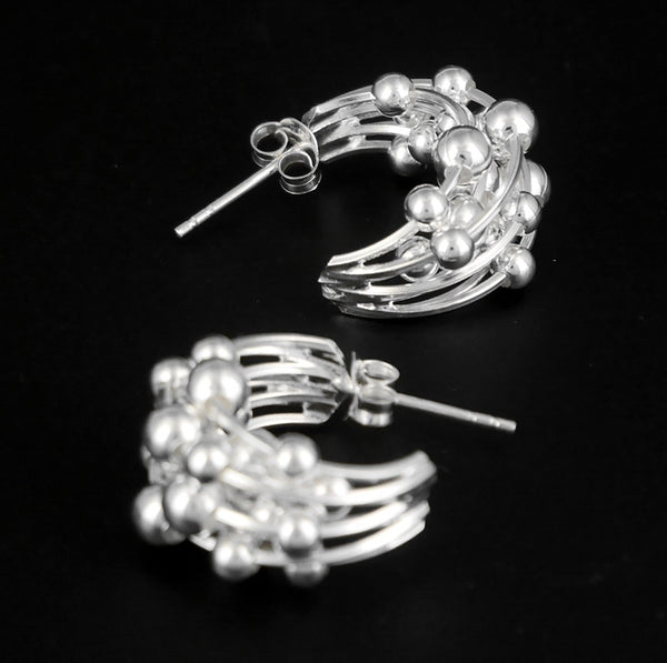 1 Pair 925 Sterling Silver Moving Ball Bali Hoop Earrings 6 - Biker Jewelry Club Sinister Silver Co.
