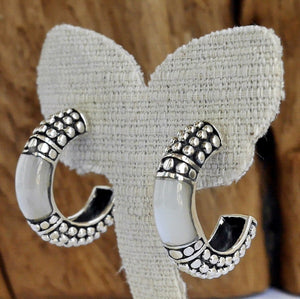 Bali Hoop MOP Inlay Earrings 925 Sterling Silver Jewelry - Biker Jewelry Club Sinister Silver Co.