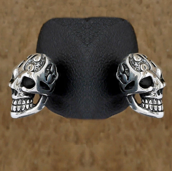 Biker Tribal Skull Earrings Sterling Silver Jewelry 1-Pair 2 - Biker Jewelry Club Sinister Silver Co.