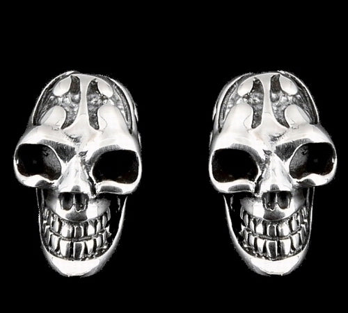 Biker Tribal Skull Earrings Sterling Silver Jewelry 1-Pair 3 - Biker Jewelry Club Sinister Silver Co.