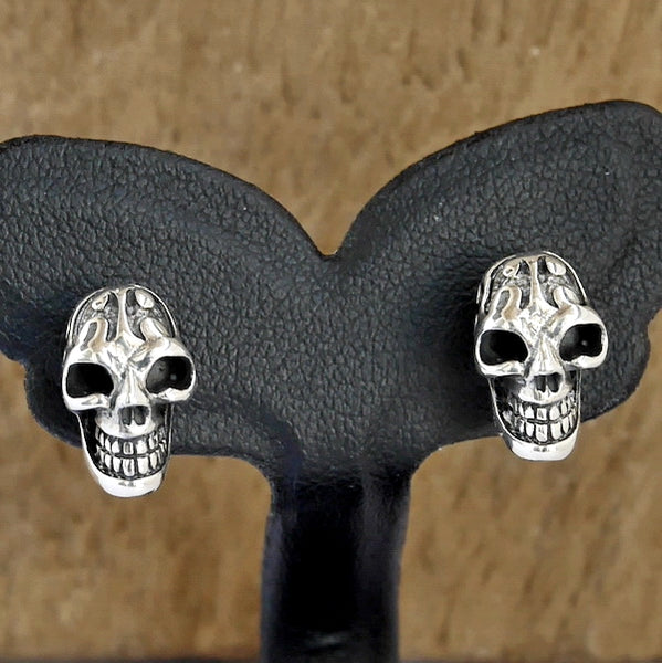 Biker Tribal Skull Earrings Sterling Silver Jewelry 1-Pair - 4 Biker Jewelry Club Sinister Silver Co.