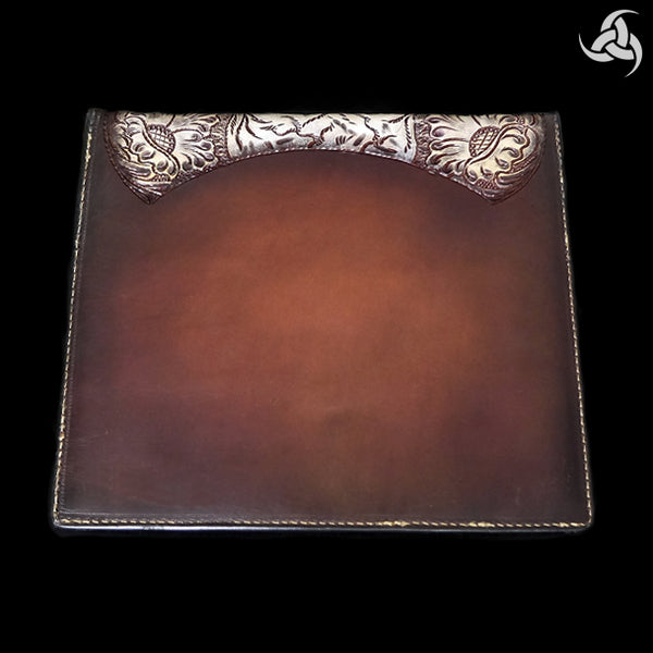 PREMIUM Tooled Skulls iPad Hand Carved Leather Case 9.6" X 8.3" Universal Fit - Sinister Silver Co.