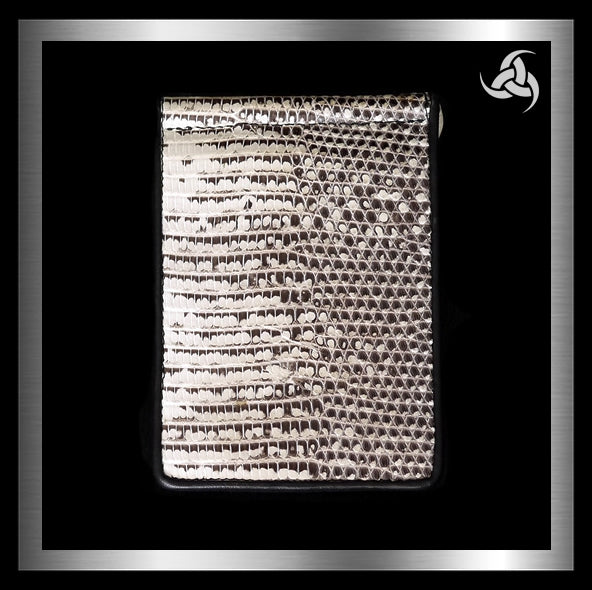 Biker Lizard Skin Soft Leather Minimalist Wallet Money Clip 1 Biker Jewelry Club Sinister Silver Co.