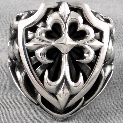Mens Biker Ring Sword And Cross Shield Sterling Silver Size 9.25 - Sinister Silver Co.