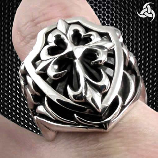 Mens Biker Ring Sword And Cross Shield Sterling Silver 2 - Biker Jewelry Club Sinister Silver Co.