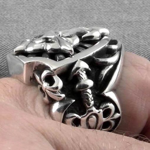 Mens Biker Ring Sword And Cross Shield Sterling Silver 4 - Biker Jewelry Club Sinister Silver Co.