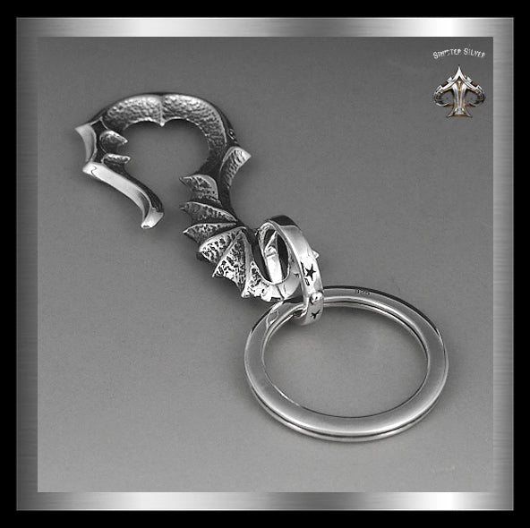 Biker Bat Wing Keychain, Keyring 925 Sterling Silver Jewelry 4 - Biker Jewelry Club Sinister Silver Co.