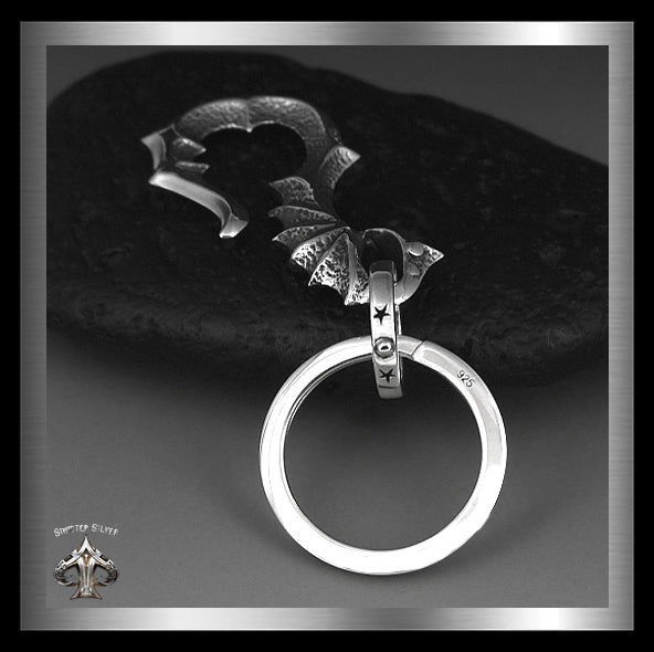 Biker Bat Wing Keychain, Keyring 925 Sterling Silver Jewelry 5 - Biker Jewelry Club Sinister Silver Co.