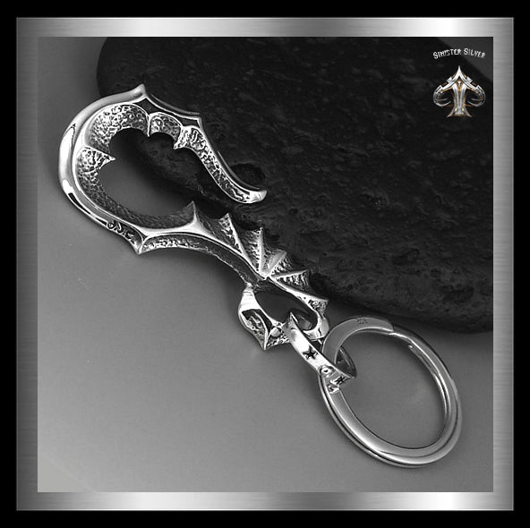 Biker Bat Wing Keychain, Keyring 925 Sterling Silver Jewelry 2 - Biker Jewelry Club Sinister Silver Co.