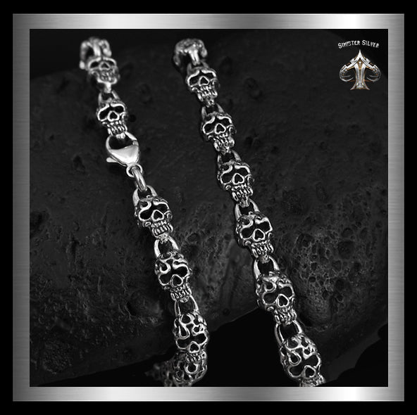 Biker Half Skull Bracelet In Sterling Silver 1 - Biker Jewelry Club Sinister Silver Co.