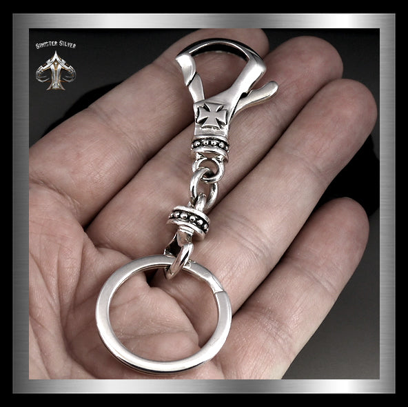Biker Iron Cross Medieval Keychain, Keyring 925 Sterling Silver Jewelry
