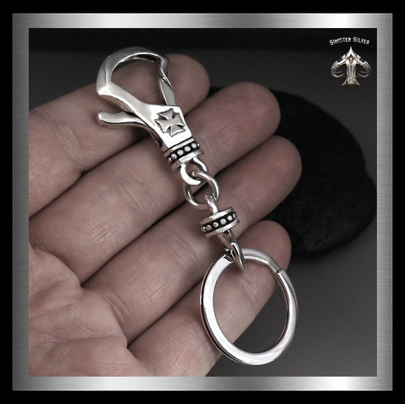 Biker Iron Cross Medieval Keychain Keyring 925 Sterling Silver Jewelry 1 Biker Jewelry Club Sinister Silver Co.