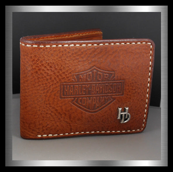 Biker Tan Leather Hand Stitched HD Wallet Billfold 1 Biker Jewelry Club Sinister Silver Co.
