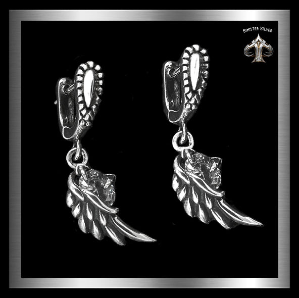 Biker Wings Huggie Style Earrings Sterling Silver Jewelry 1-Pair - Biker Jewelry Club Sinister Silver Co. 