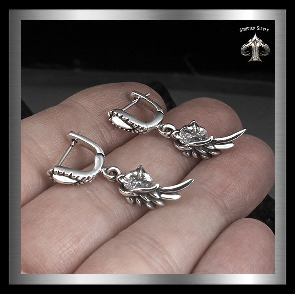 Biker Wings Huggie Style Earrings Sterling Silver Jewelry 1-Pair #3 - Biker Jewelry Club Sinister Silver Co. 