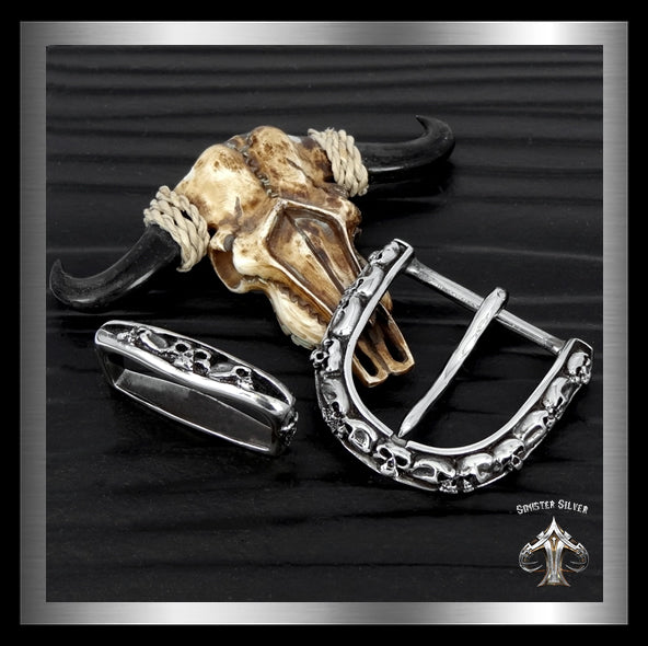Sterling Silver Biker Skull Gang Two Piece Belt Buckle 2 - Biker Jewelry Club Sinister Silver Co.