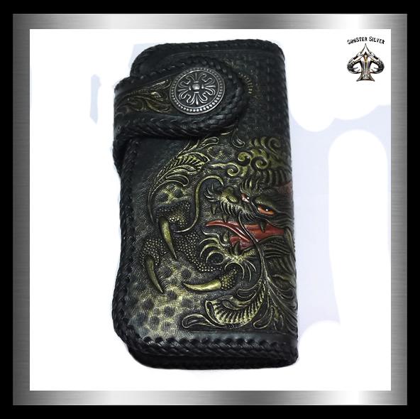 Biker Dragon Wallet Premium Hand Carved Hand Tooled Leather 4 - Biker Jewelry Club Sinister Silver Co.