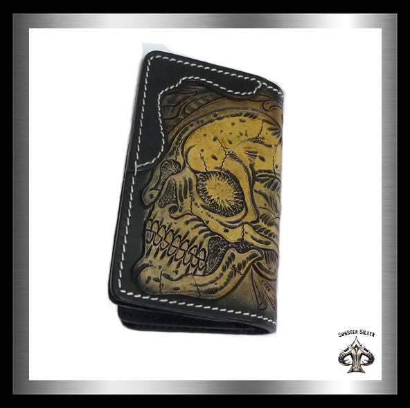 Biker Skull Wallet Premium Hand Carved Hand Tooled Leather 3 - Biker Jewelry Club Sinister Silver Co.