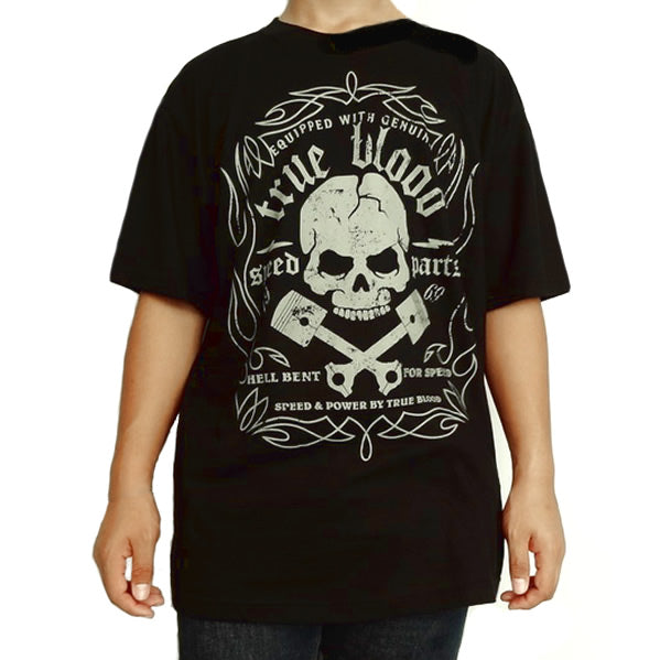 Large Mens Black Hot Rod Piston Skull Speed Parts T Shirt - Sinister Silver Co.