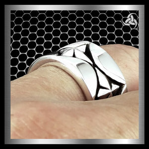 Mens Biker Ring Aztec Mayan Star Sterling Silver 1 - Biker Jewelry Club Sinister Silver Co.