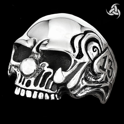 Mens Biker Clown Skull Ring 13 Of Spades Sterling Silver 3 - Biker Jewelry Club Sinister Silver Co.