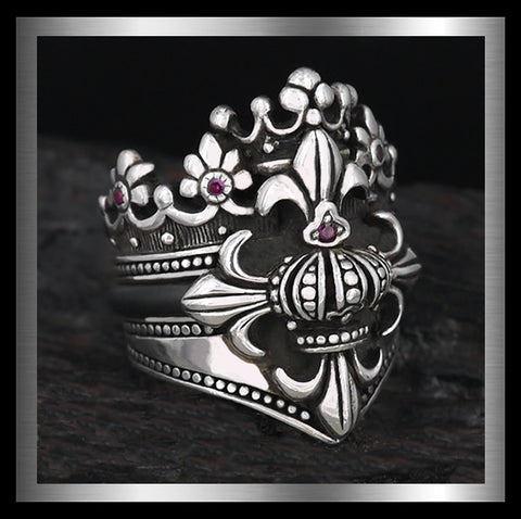 Giant Fleur De Lis Crown Ring In Sterling Silver 1 Biker Jewelry Club Sinister Silver Co.