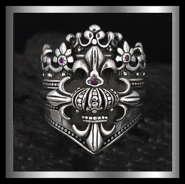 Giant Fleur De Lis Crown Ring In Sterling Silver 3 Biker Jewelry Club Sinister Silver Co.