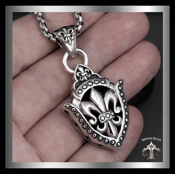 Heavy Fleur De Lis Medieval Celtic Biker Pendant Sterling Silver 2 - Biker Jewelry Club Sinister Silver Co.