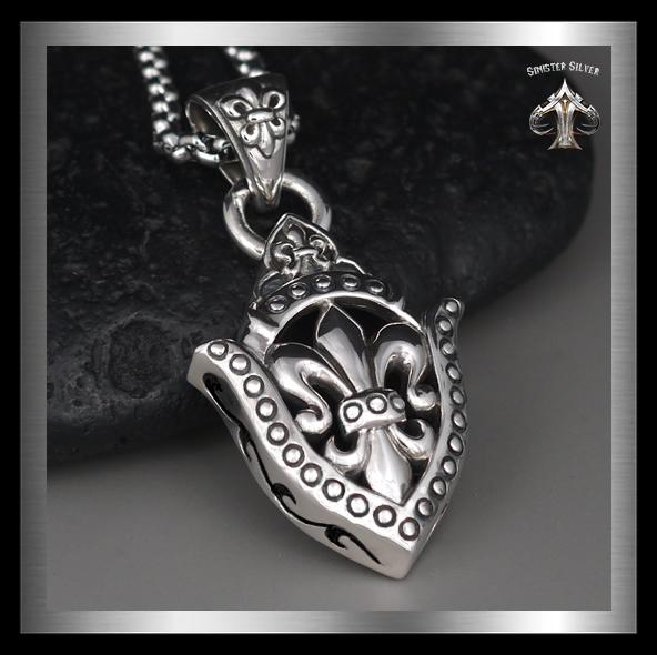 Heavy Fleur De Lis Medieval Celtic Biker Pendant Sterling Silver