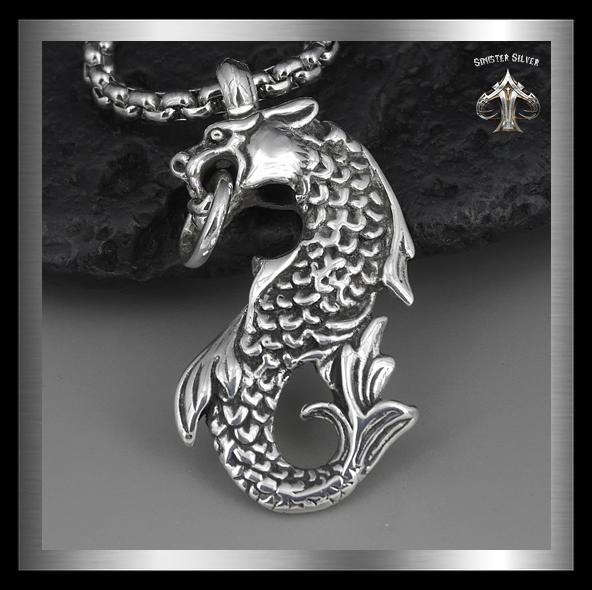 Heavy Midgard Serpent Pendant Sterling Silver 3D Norse Jewelry 3 - Biker Jewelry Club Sinister Silver Co.