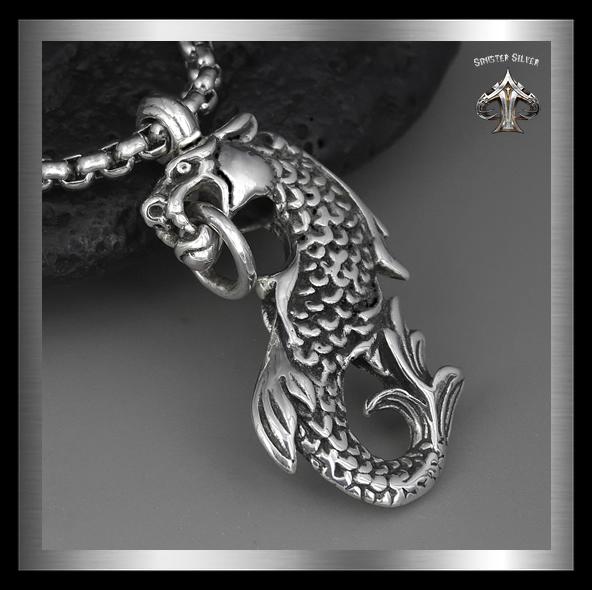 Heavy Midgard Serpent Pendant Sterling Silver 3D Norse Jewelry 1 - Biker Jewelry Club Sinister Silver Co.