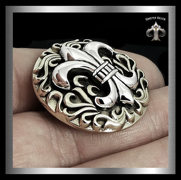 Medieval Fleur De Lis Concho Snap Cover Gold Brass Sterling Silver 2 - Biker Jewelry Club Sinister Silver Co.