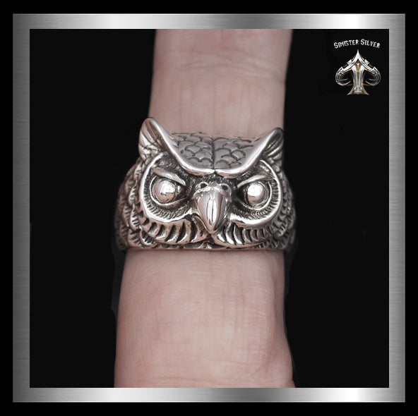 Medieval Wise Owl Greek Ring Sterling Silver Sizes 2 - Biker Jewelry Club Sinister Silver Co.