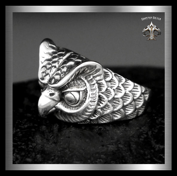 Medieval Wise Owl Greek Ring Sterling Silver Sizes 3 - Biker Jewelry Club Sinister Silver Co.