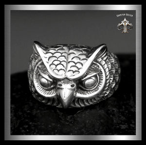 Medieval Wise Owl Greek Ring Sterling Silver 1 - Biker Jewelry Club Sinister Silver Co.
