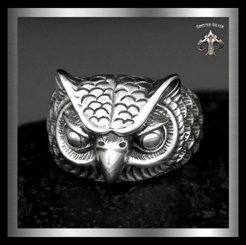 Medieval Wise Owl Greek Ring Sterling Silver 1 - Biker Jewelry Club Sinister Silver Co.
