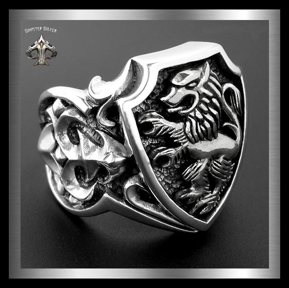 Mens Biker Ring Rampant Lion Sterling Silver Lion Of Judah