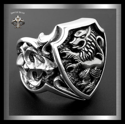 Mens Biker Ring Rampant Lion Sterling Silver Lion Of Judah 1 - Biker Jewelry Club Sinister Silver Co.