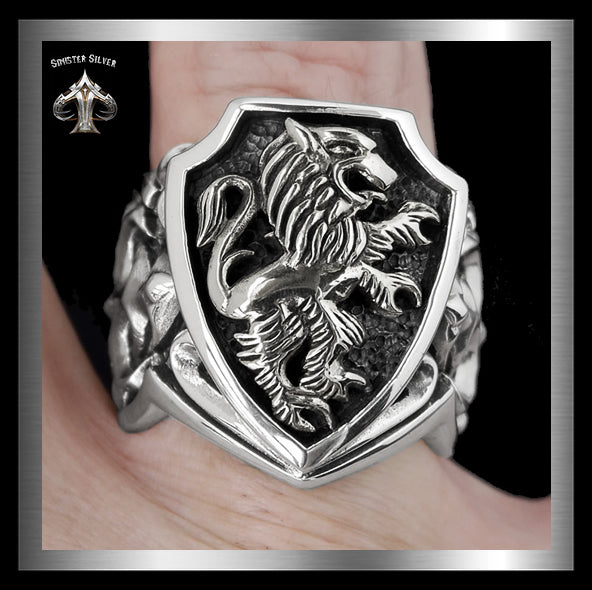 Mens Biker Ring Rampant Lion Sterling Silver Lion Of Judah 2 - Biker Jewelry Club Sinister Silver Co.