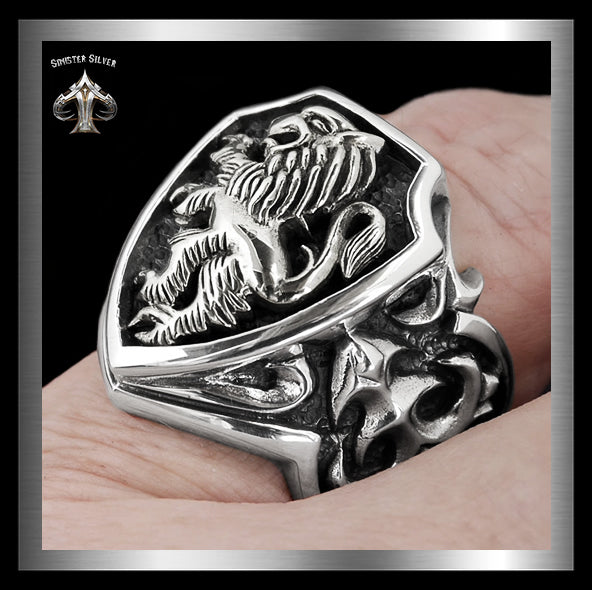 Mens Biker Ring Rampant Lion Sterling Silver Lion Of Judah 3 - Biker Jewelry Club Sinister Silver Co.