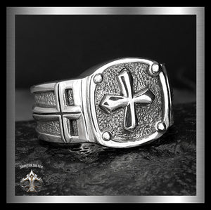 Mens Biker Ring Sterling Silver Medieval Knights Templar Cross 1 - Biker Jewelry Club Sinister Silver Co.