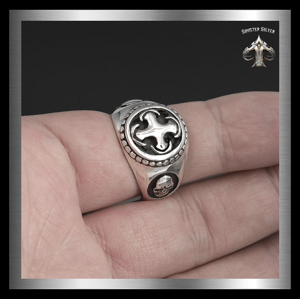 Mens Biker Skull Ring Masonic Knights Templar Cross Sterling Silver 4 - Biker Jewelry Club Sinister Silver Co.