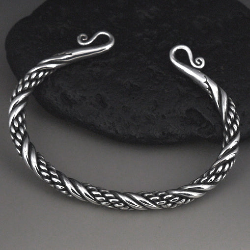 Sterling Silver Biker Bracelet Viking Torc Cuff Armlet 3 - Biker Jewelry Club Sinister Silver Co.