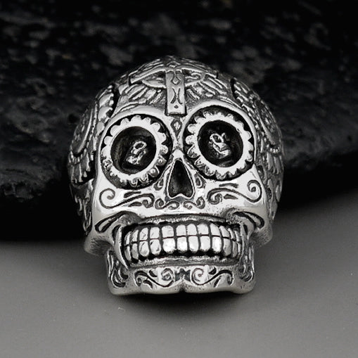 925 Sterling Silver Sugar Skull Day Of The Dead Biker Concho 2 - Biker Jewelry Club Sinister Silver Co.