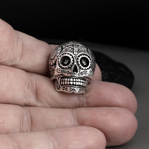 925 Sterling Silver Sugar Skull Day Of The Dead Biker Concho 3 - Biker Jewelry Club Sinister Silver Co.